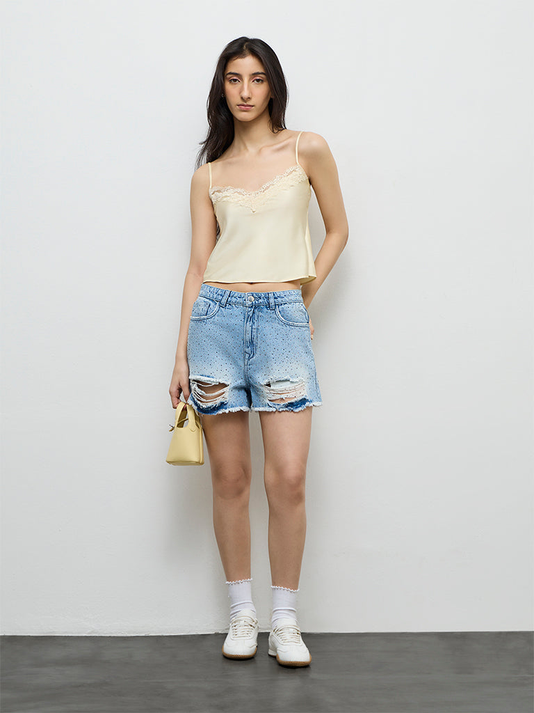 Nuon Light Yellow Lace-Detail Top