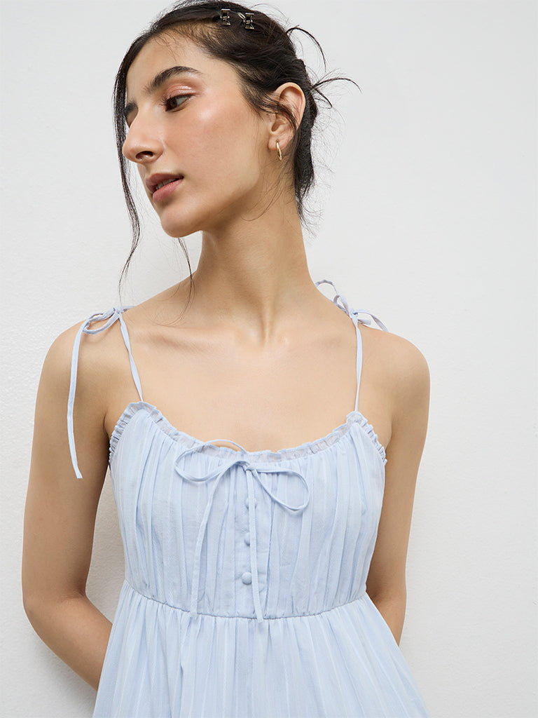 Buy Nuon Light Blue Cotton Tiered Dress from Westside