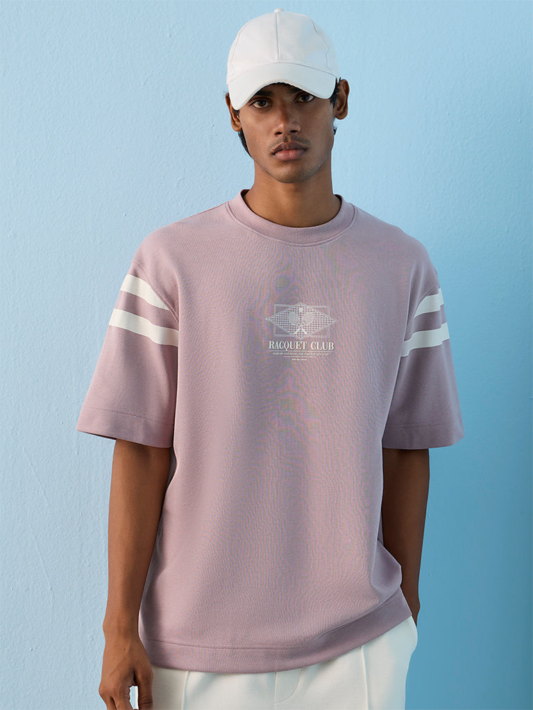 Nuoflexx Mauve Text-Printed Relaxed-Fit T-Shirt