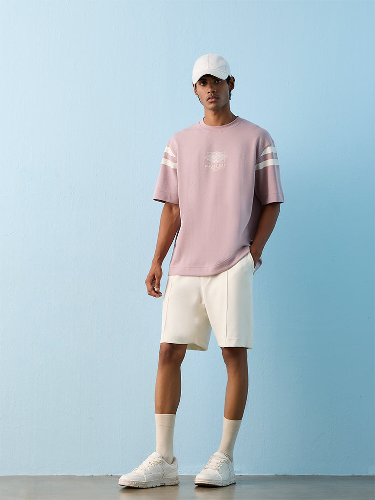 Nuoflexx Mauve Text-Printed Relaxed-Fit T-Shirt