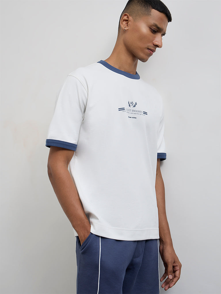 Nuoflexx Off-White Text-Printed Relaxed-Fit Cotton-Blend T-Shirt