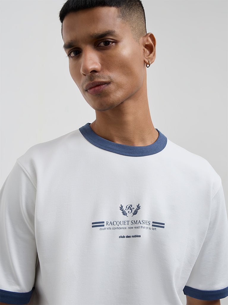 Nuoflexx Off-White Text-Printed Relaxed-Fit Cotton-Blend T-Shirt