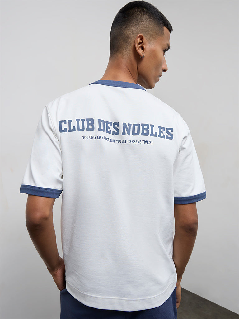 Nuoflexx Off-White Text-Printed Relaxed-Fit Cotton-Blend T-Shirt