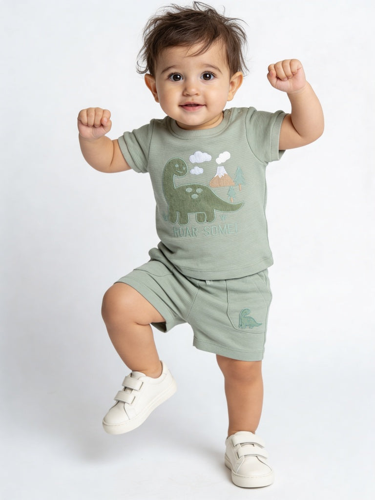 HOP Baby Boys Sage Cotton T-Shirt and Shorts Set