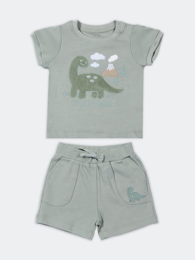 HOP Baby Boys Sage Cotton T-Shirt and Shorts Set