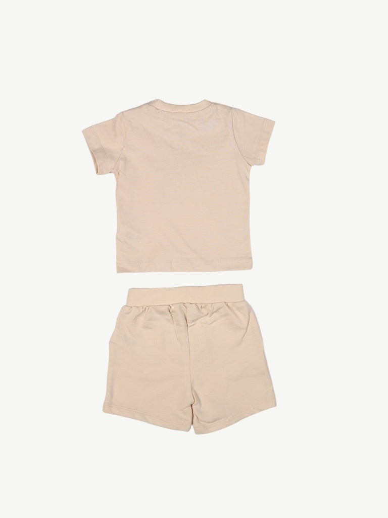 HOP Baby Boys Beige Printed Cotton T-Shirt and Shorts Set