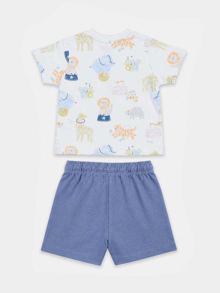 HOP Baby Boys Multicolor Animal Printed Cotton T-Shirt and Shorts Set