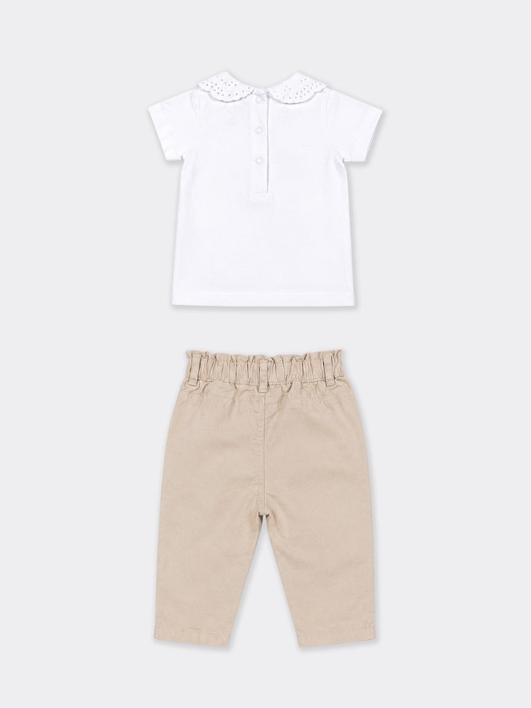 HOP Baby Girls White Rabbit Printed Cotton-Blend Top and Pants Set