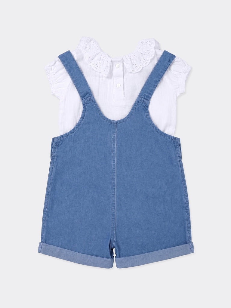 HOP Baby Girls Blue Soft Denim Dungaree Set