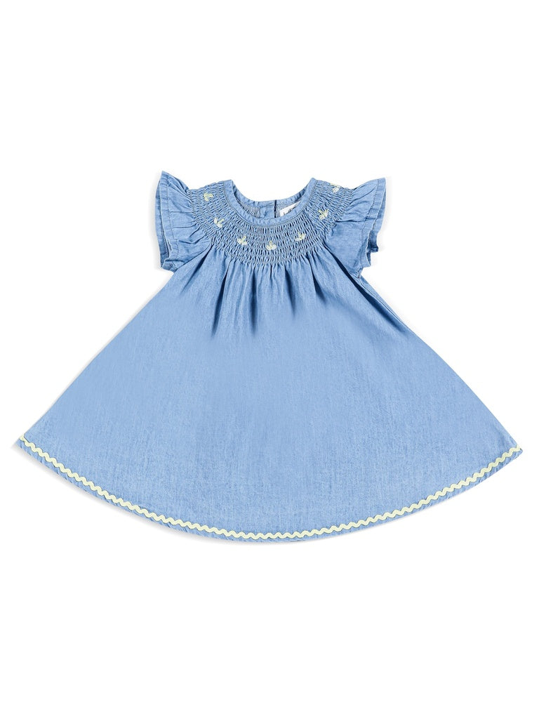 HOP Baby Girls Blue Denim A-Line Dress