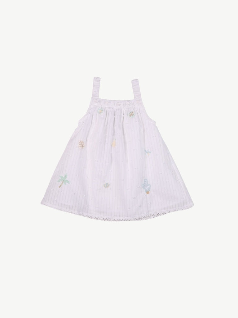 HOP Baby Girls White Embroidered Cotton Dress