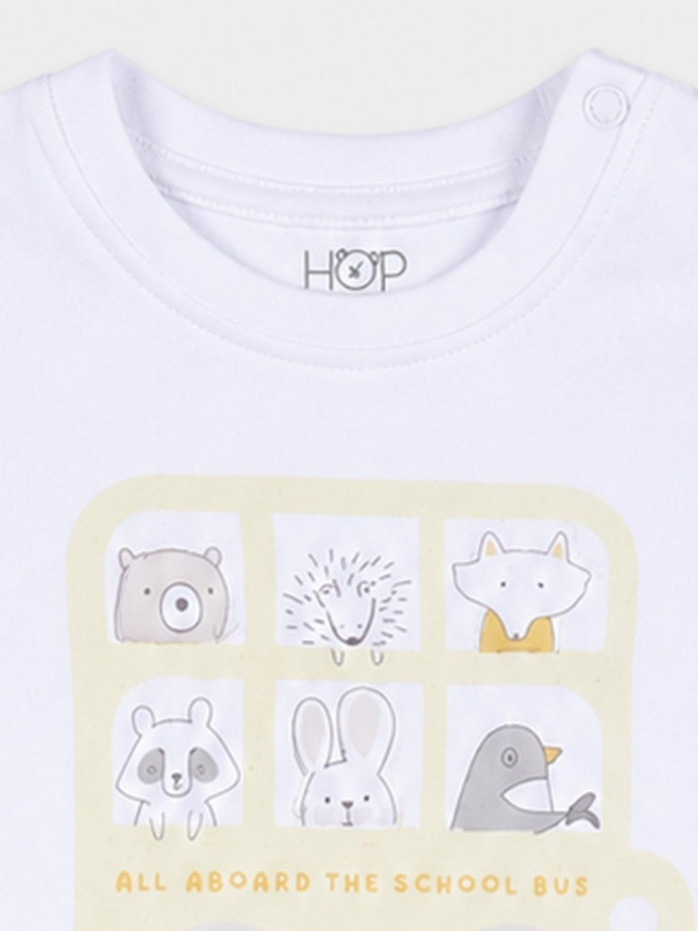 HOP Baby Girls White and Yellow Printed Cotton T-Shirt and Shorts Set