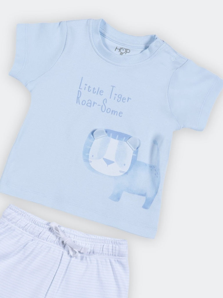HOP Baby Boys Light Blue Graphic Design Cotton T-Shirt and Shorts Set