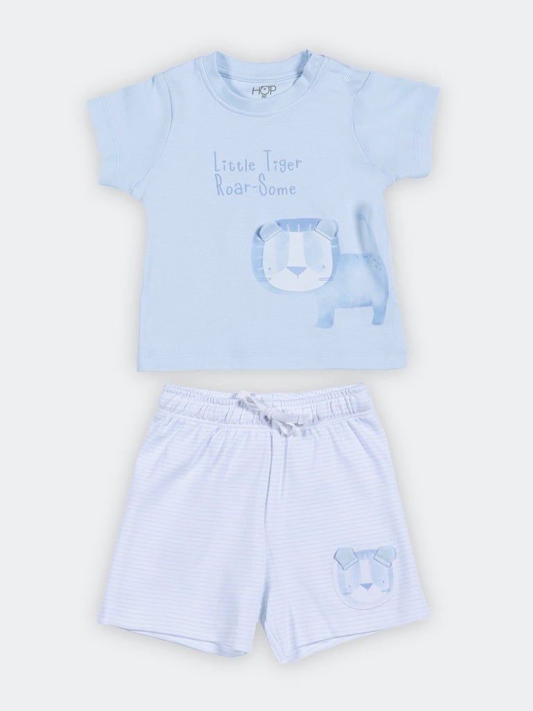 HOP Baby Boys Light Blue Graphic Design Cotton T-Shirt and Shorts Set