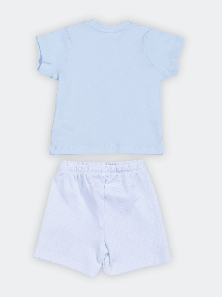 HOP Baby Boys Light Blue Graphic Design Cotton T-Shirt and Shorts Set