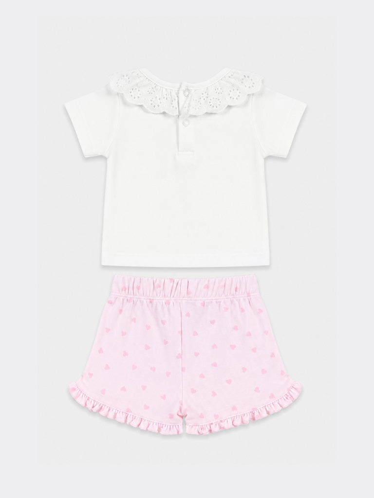 HOP Baby Girls Pink and White Cotton Top and Shorts Set
