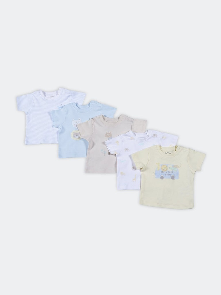 Hop Baby Boys Multicolor Animal Graphic Cotton T-Shirt - Pack Of 5