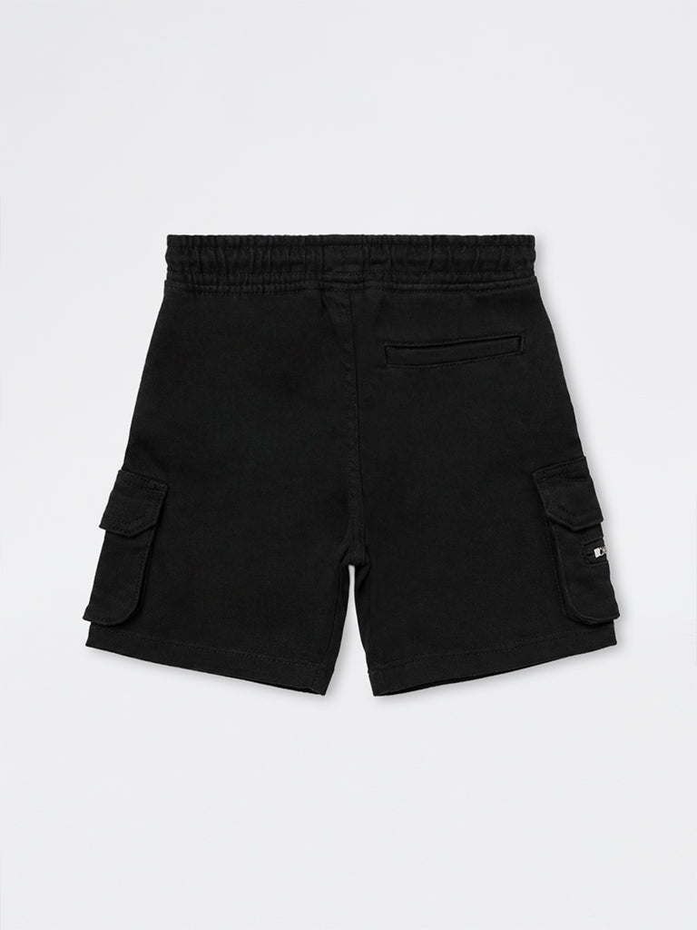 HOP Kids Boys Black Cargo-Style Mid-Rise Denim Shorts