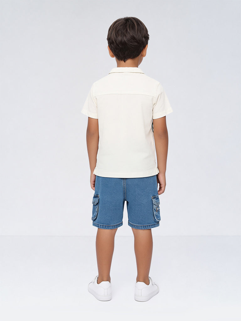HOP Kids Boys Blue Cargo-Style Mid-Rise Denim Shorts
