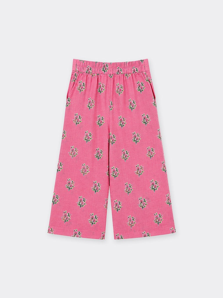 Utsa Kids Girls Pink Floral Print Cotton Pants - (2-8 yrs)
