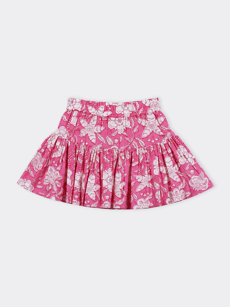 Utsa Kids Girls Pink Floral Printed Flared Cotton Skirt - (2-8 yrs)