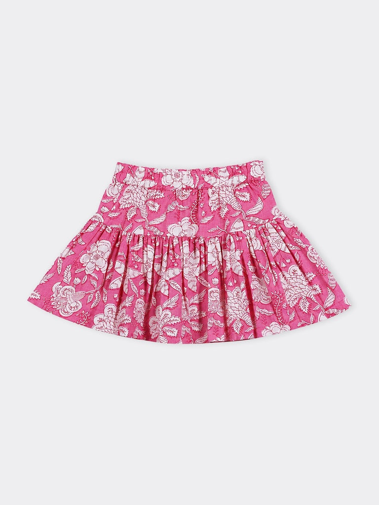 Utsa Kids Girls Pink Floral Printed Flared Cotton Skirt - (2-8 yrs)