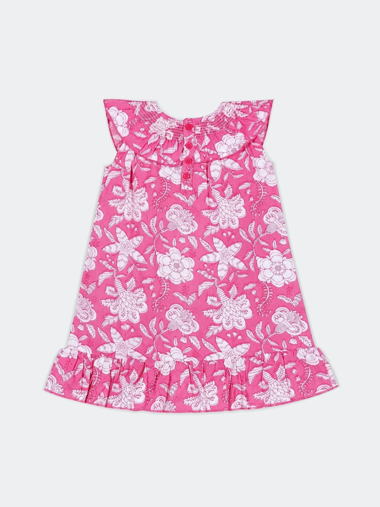 Utsa Kids Girls Pink Floral Printed Cotton Dress - (2-8 yrs)