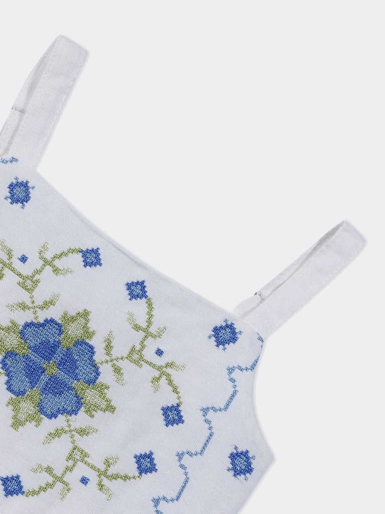 Utsa Kids Girls White Embroidered Cotton-Blend Top - (2-8 yrs)