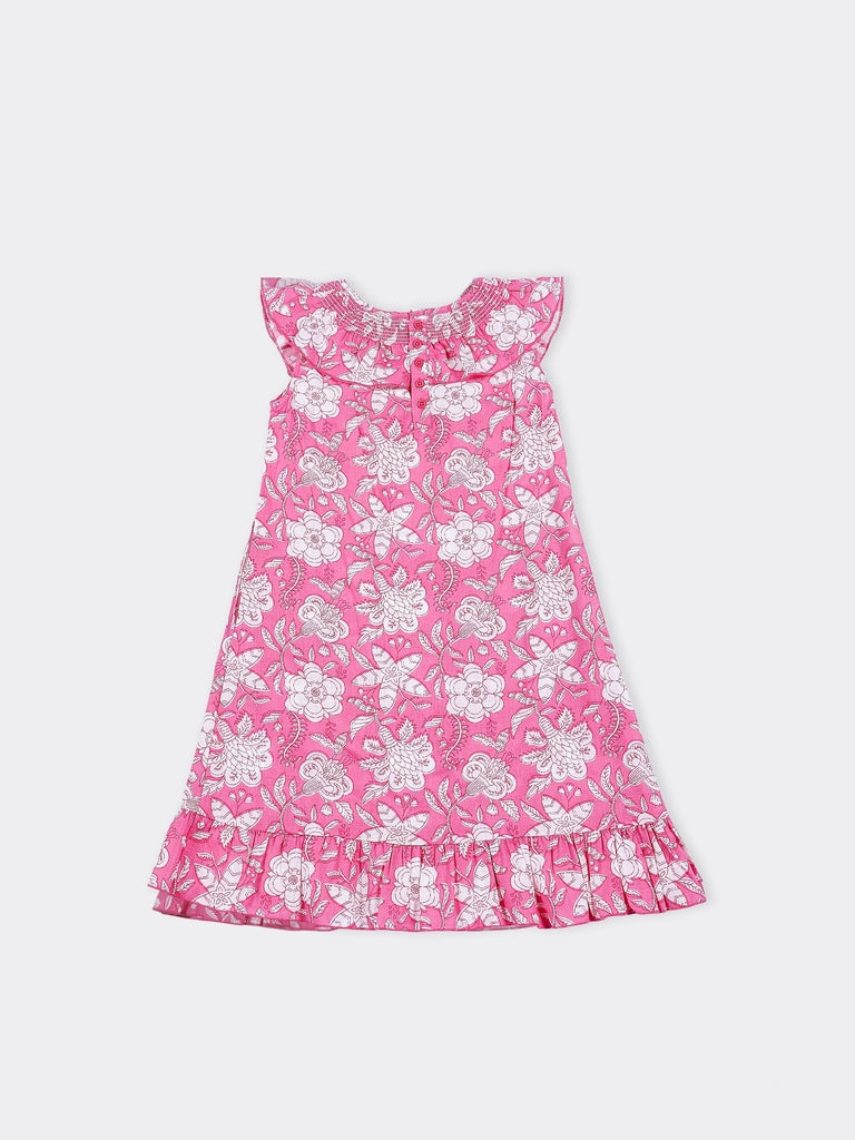 Utsa Kids Girls Pink Floral Flared Cotton Dress - (8-14 yrs)
