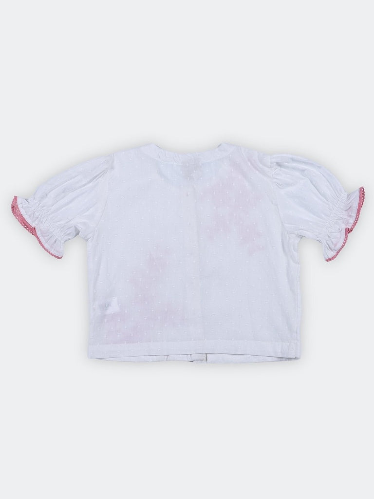 Utsa Kids Girls White Floral Embroidered Cotton-Blend Top - (8-14 yrs)