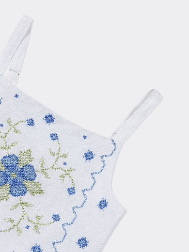 Utsa Kids Girls White Embroidered Cotton-Blend Top - (8-14 yrs)