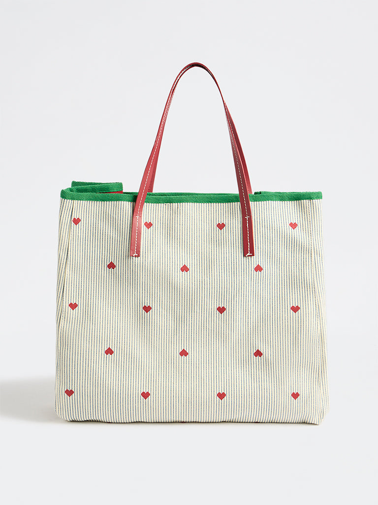 Westside Green Stripe-Printed Tote Bag