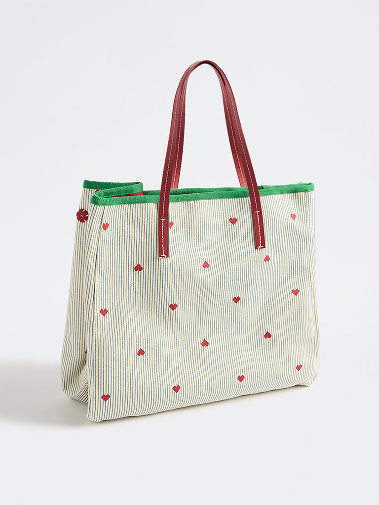 Westside Green Stripe-Printed Tote Bag
