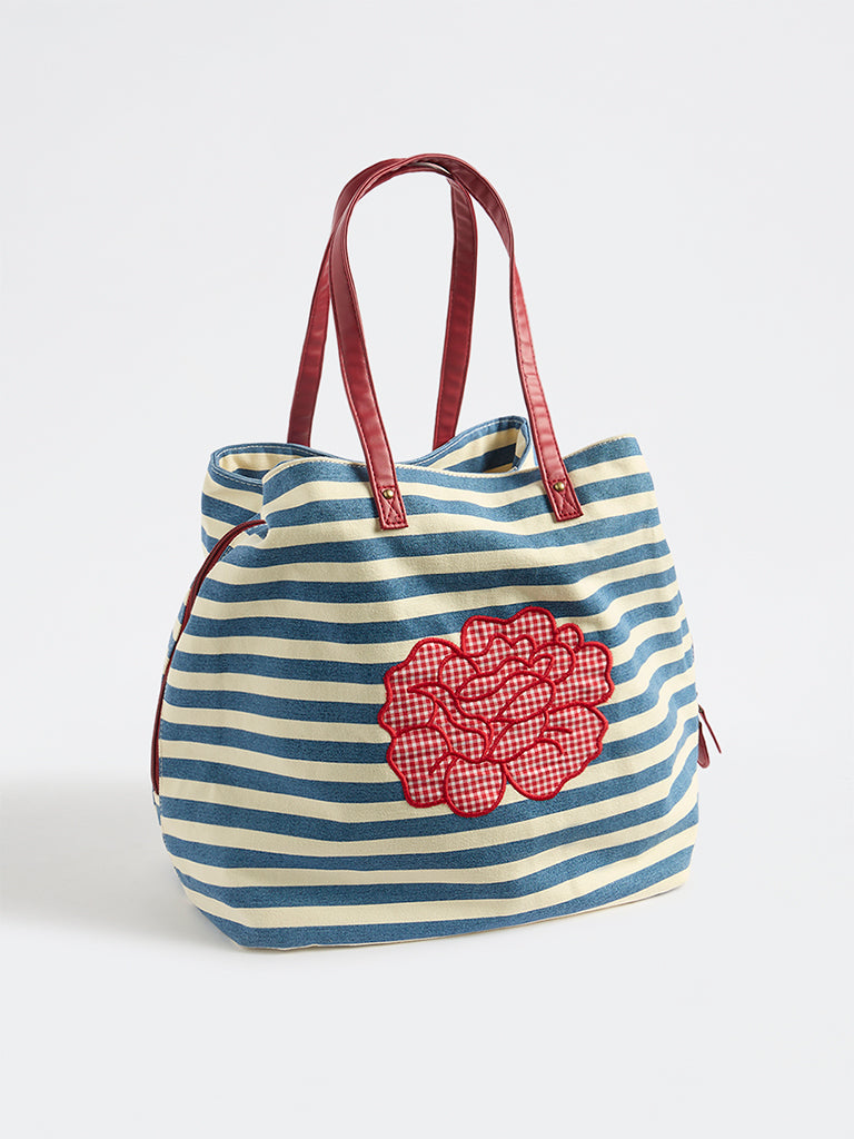 Westside Blue Stripe-Pattern Tote Bag