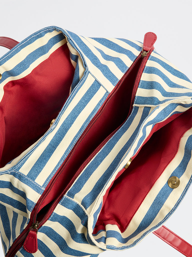 Westside Blue Stripe-Pattern Tote Bag