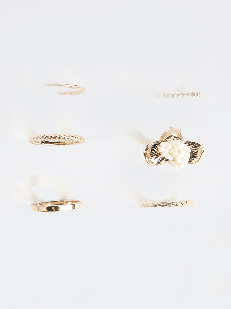 Westside Accessories Gold Floral Rings Set - Pack of 6
