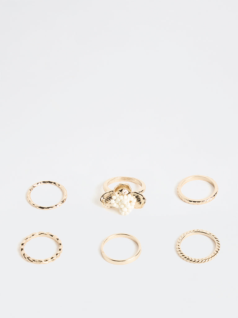 Westside Accessories Gold Floral Rings Set - Pack of 6