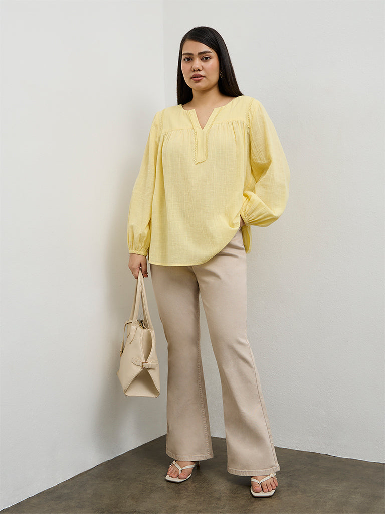 Gia Yellow Solid Cotton Blouse