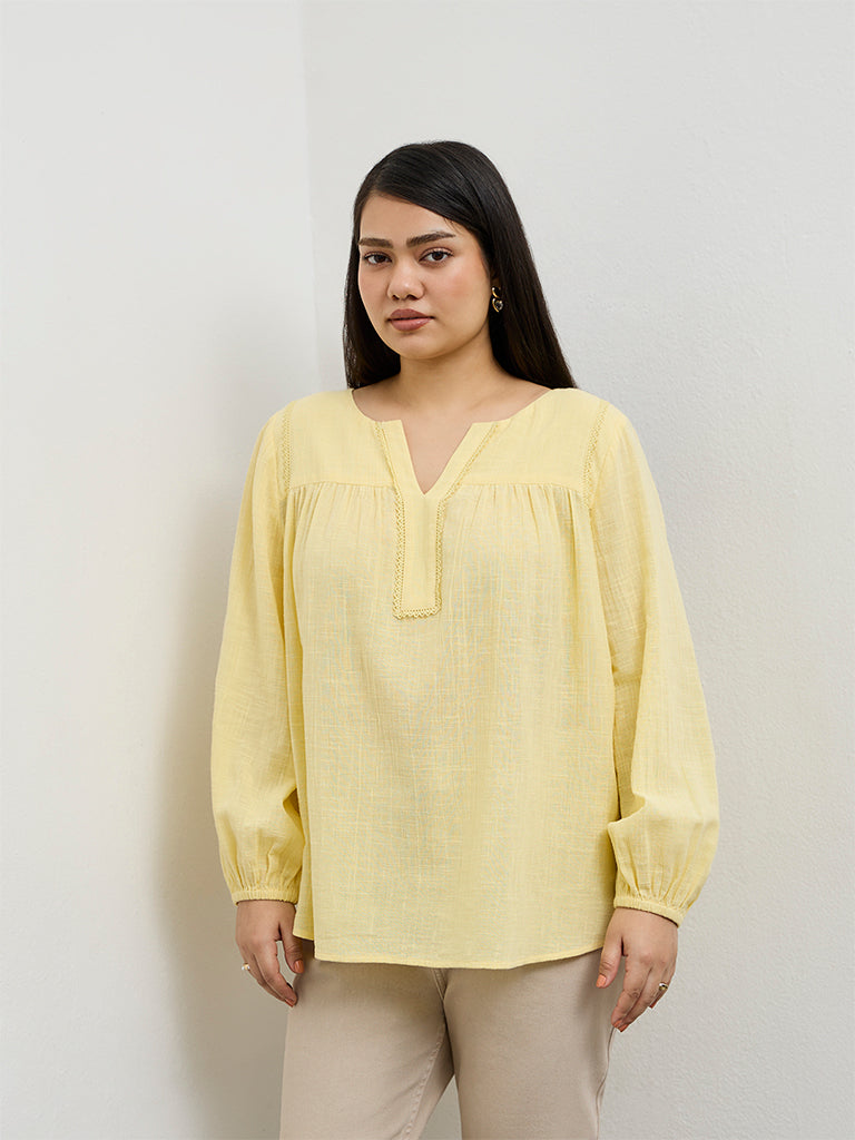 Gia Yellow Solid Cotton Blouse