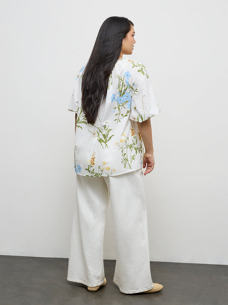 Gia White Foliage Printed Cotton Top