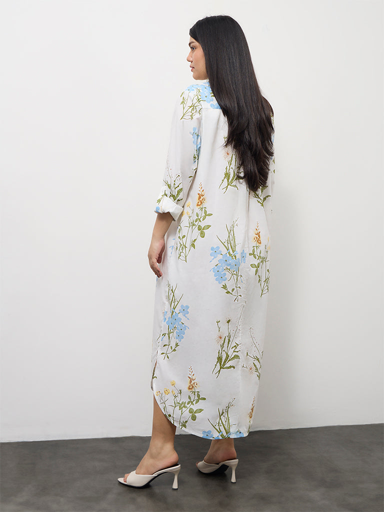 Gia Off-White Botanical Printed Cotton Shirt Dress