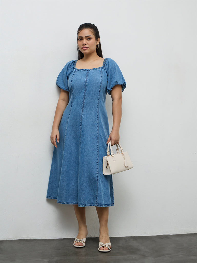 Gia Light Blue Denim A-Line Dress