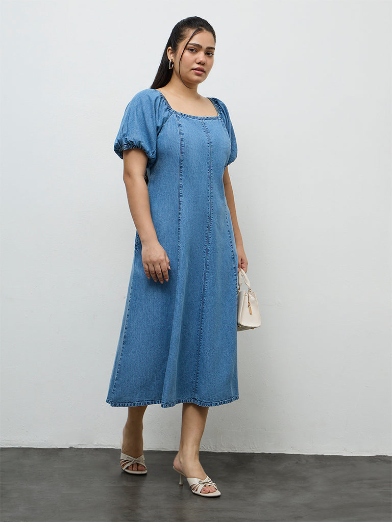 Gia Light Blue Denim A-Line Dress