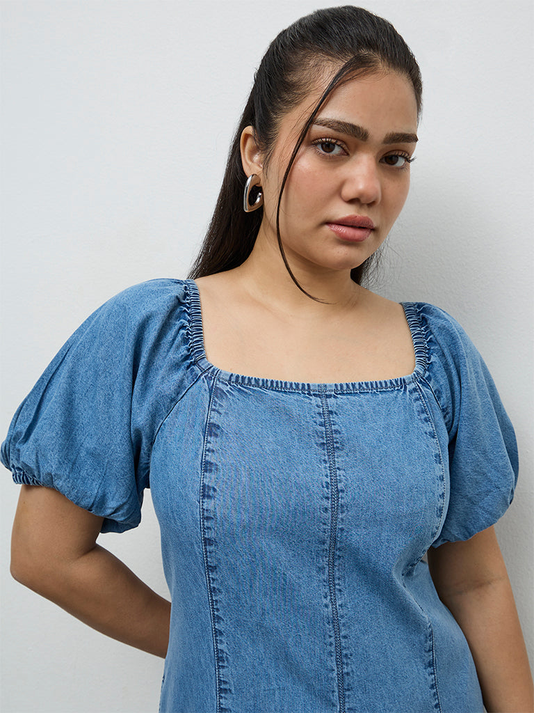 Gia Light Blue Denim A-Line Dress