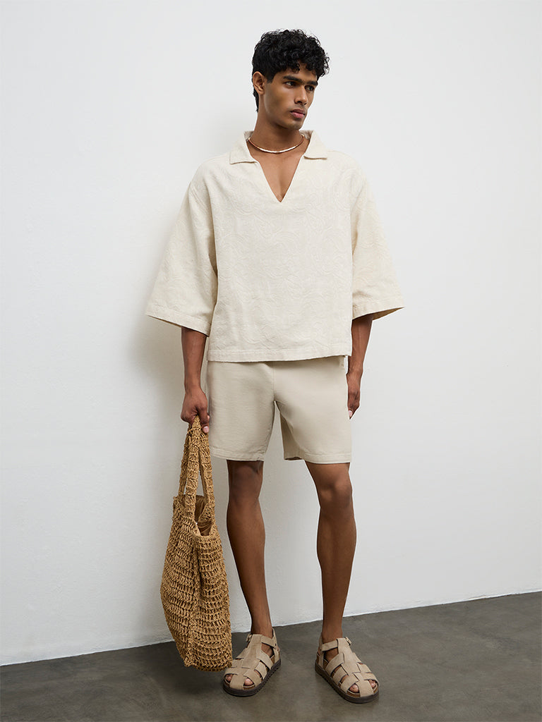 ETA Off-White Textured Relaxed-Fit Cotton Shirt