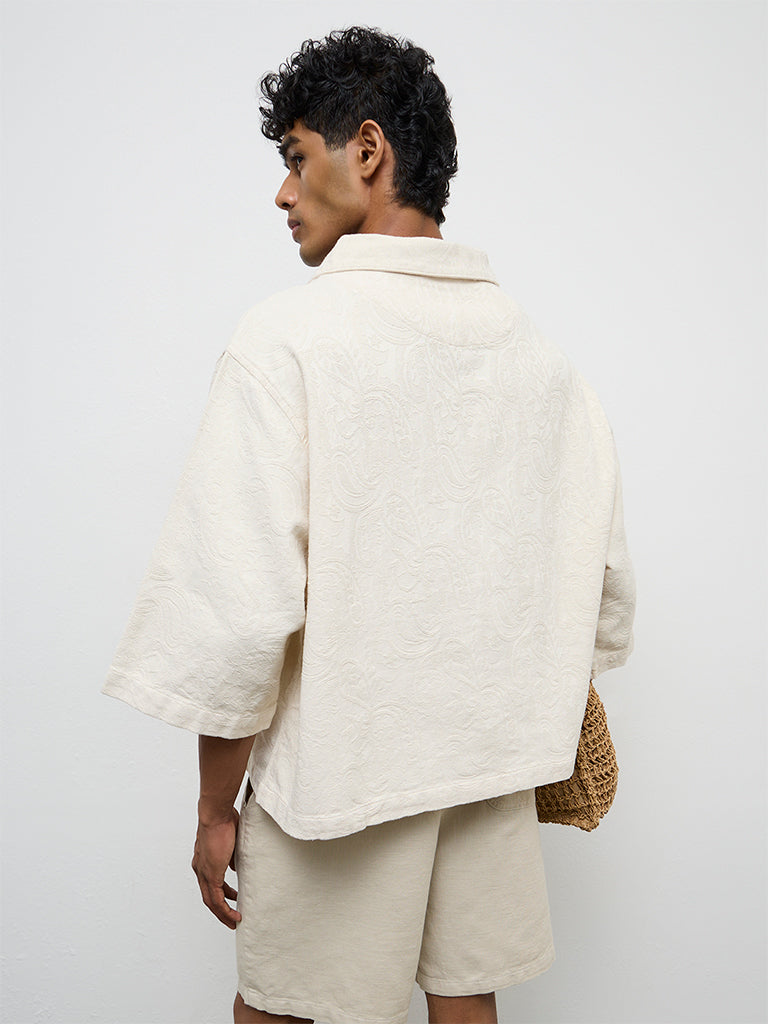 ETA Off-White Textured Relaxed-Fit Cotton Shirt