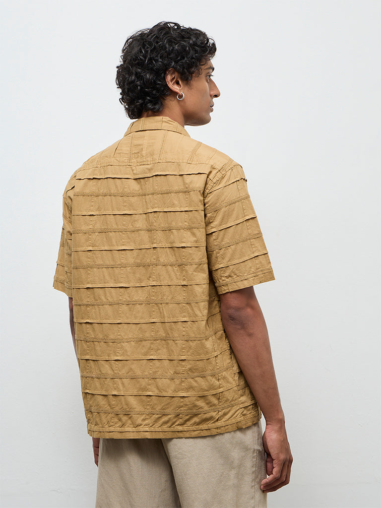 ETA Mustard Pintuck Design Relaxed-Fit Cotton Shirt