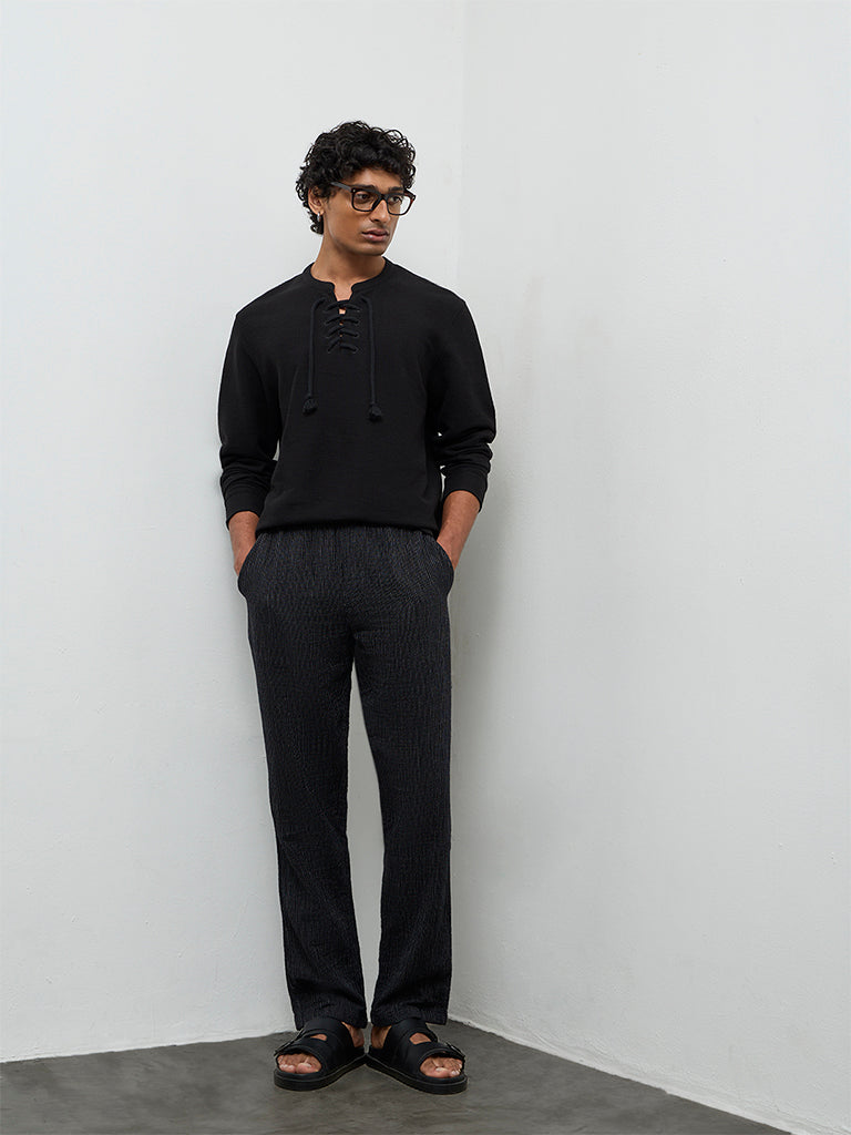 ETA Black Waffle-Textured Relaxed-Fit Cotton-Blend T-Shirt