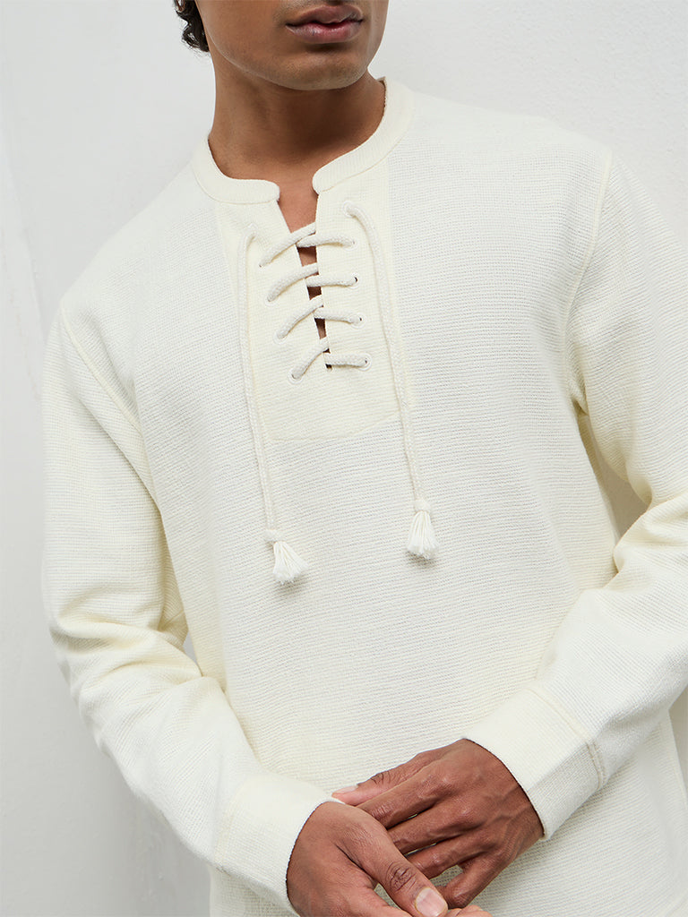 ETA Off-White Waffle-Textured Relaxed-Fit Cotton-Blend T-Shirt