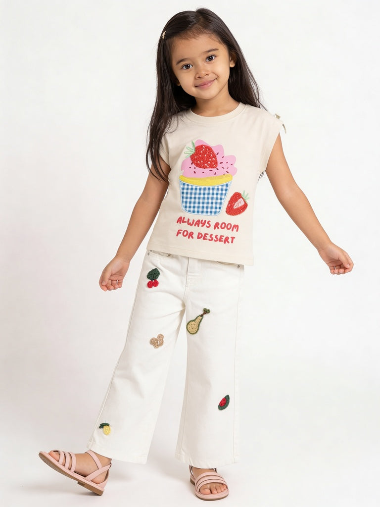 HOP Kids Girls Light Yellow Cupcake Printed Cotton Top